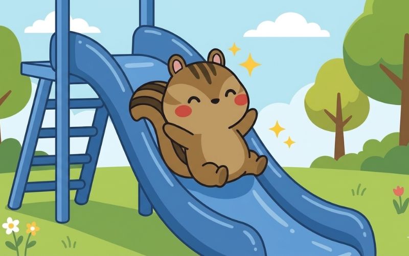 滑り台を滑るリスのイラスト｜三半規管トレーニングのイメージ
